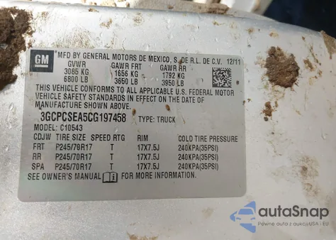 2012 Chevrolet Silverado 1500 Lt from USA, damaged, VIN 3GCPCSEA5CG197458